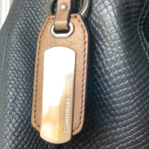 B. Makowsky Black Leather Handbag Studded strap - Picture 3 of 9